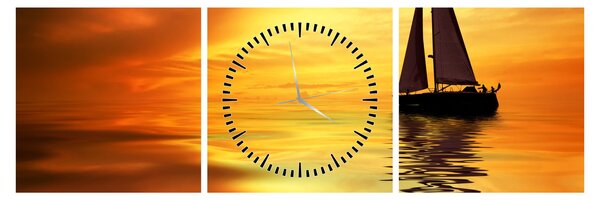 Tablou - Sailboat la apus de soare (cu ceas) (90x30 cm)