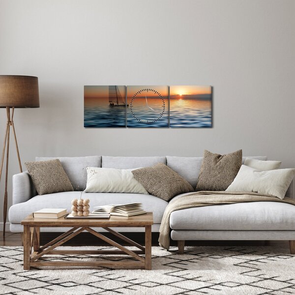 Tablou - Bărci cu vele pe mare (cu ceas) (90x30 cm)