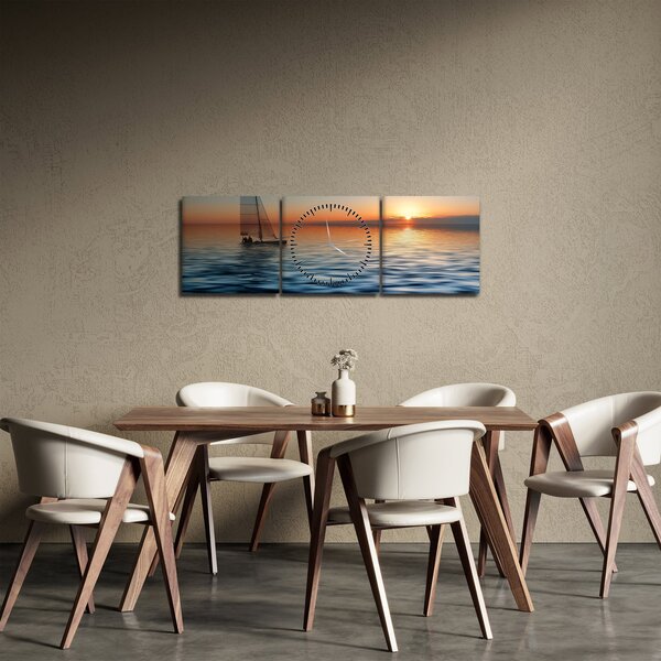 Tablou - Bărci cu vele pe mare (cu ceas) (90x30 cm)