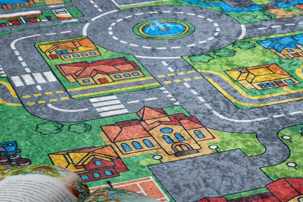 BAMBINO 61500 covor lavabil Oraș, străzi pentru copii anti-alunecare - verde / gri