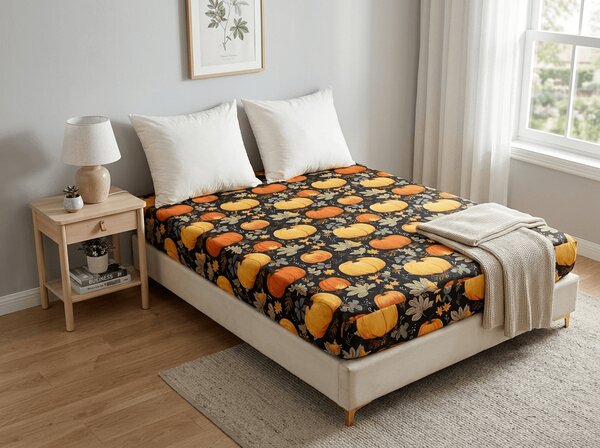 Cearsaf din microfibra ORANGE PUMPKINS colorat 90x200 cm