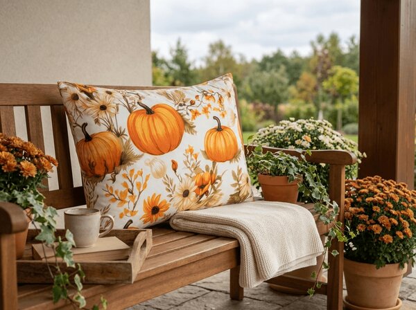 Fata de perna din microfibra FLOWERS AND PUMPKINS 50x70 cm, portocaliu