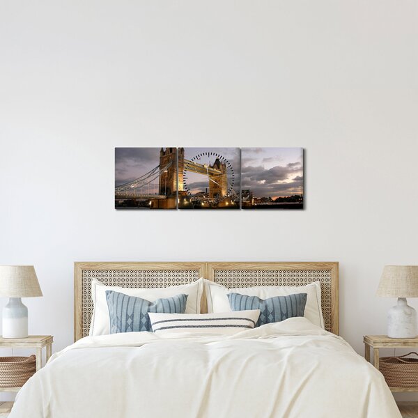 Tablou - Tower Bridge la noapte (cu ceas) (90x30 cm)