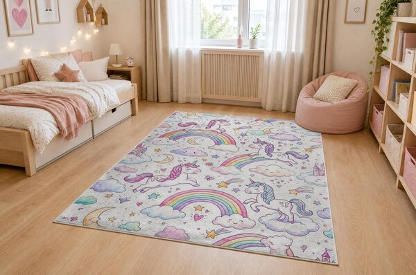 BAMBINO 61400 covor lavabil Inorog, curcubeu pentru copii anti-alunecare - cremă / roz