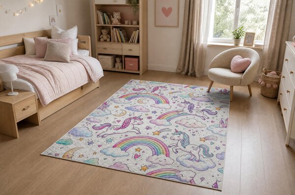 BAMBINO 61400 covor lavabil Inorog, curcubeu pentru copii anti-alunecare - cremă / roz