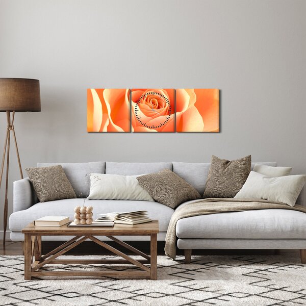 Tablou - Imaginea- Trandafiri, culoarea caisei (cu ceas) (90x30 cm)