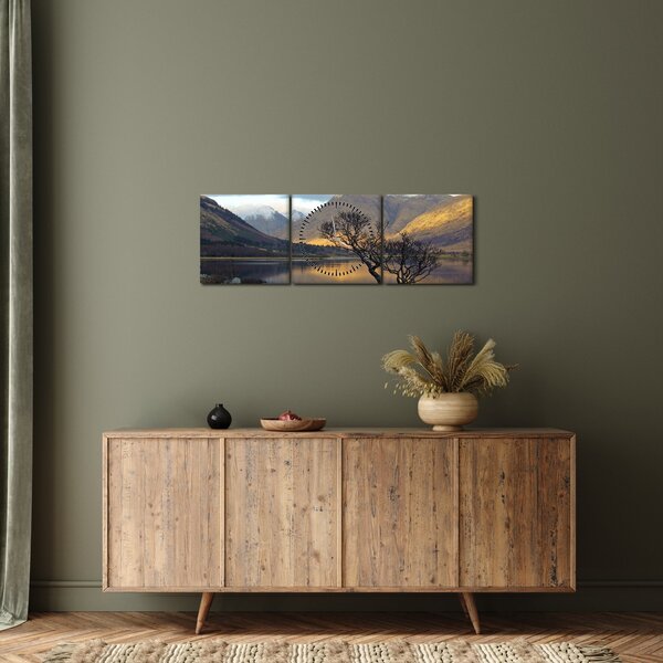 Tablou - Munții de lângă lac (cu ceas) (90x30 cm)