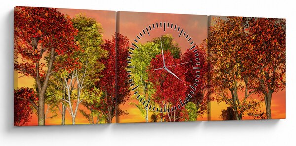 Tablou - Copaci colorate (cu ceas) (90x30 cm)