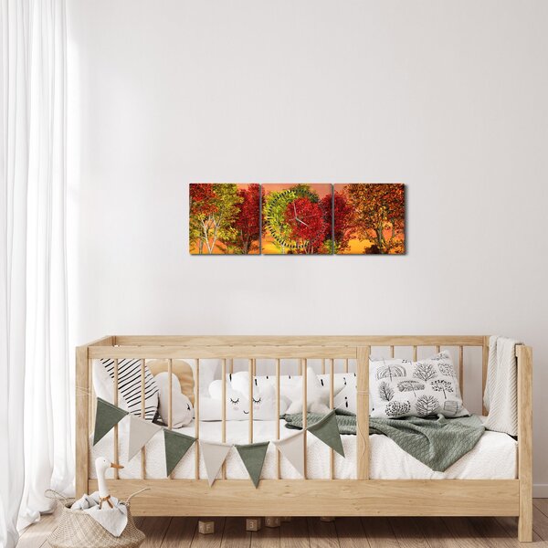 Tablou - Copaci colorate (cu ceas) (90x30 cm)