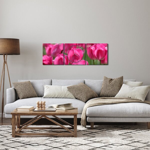 Tablou - Lalele roz (cu ceas) (90x30 cm)
