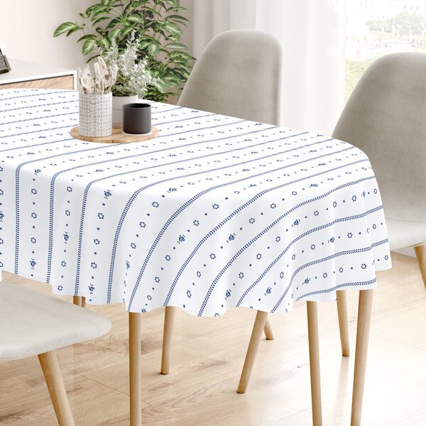 Goldea față de masă 100% bumbac - folclor alb - ovală 140 x 240 cm