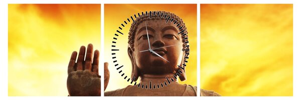 Tablou - Buddha cu fundal roșu și galben (cu ceas) (90x30 cm)