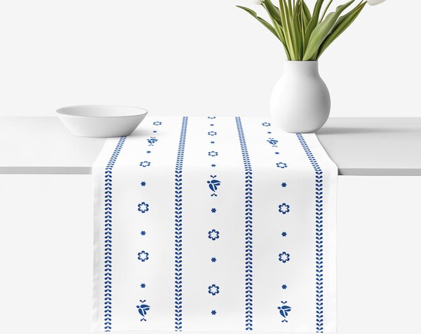 Goldea napron de masă 100% bumbac - folclor alb 20x120 cm