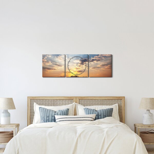 Tablou - Elefanți rătăcind în savană (cu ceas) (90x30 cm)
