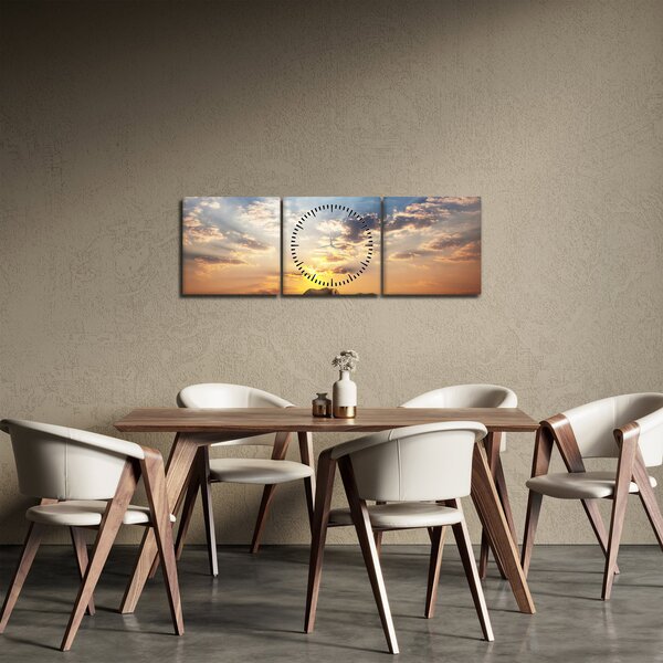Tablou - Elefanți rătăcind în savană (cu ceas) (90x30 cm)