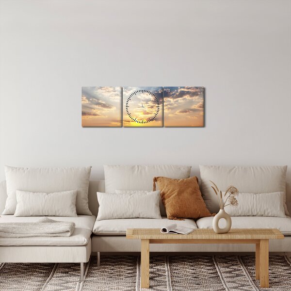 Tablou - Elefanți rătăcind în savană (cu ceas) (90x30 cm)