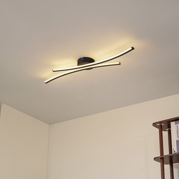 Lindby plafonieră LED Ravion, 90 cm, negru, 3.000 K, Negru, Camera de zi / sufragerie, Aluminiu, Modern