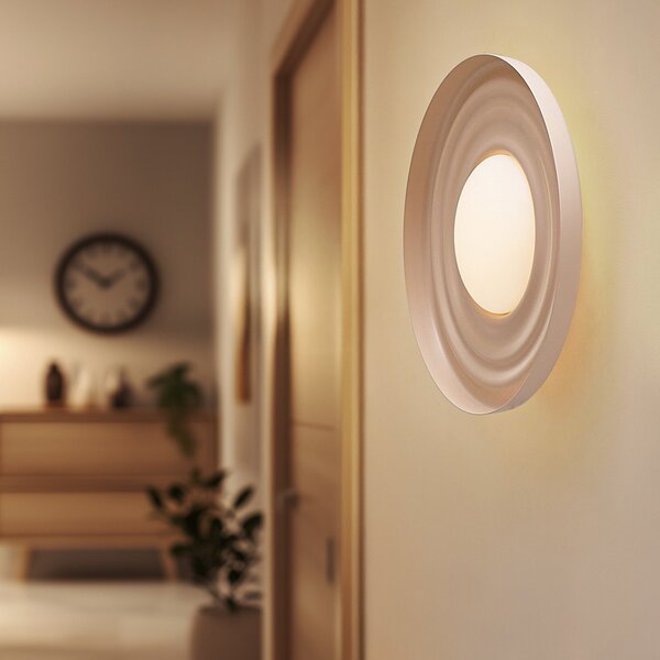 Lindby Aplică LED Waves, bej, Ø 43 cm, metal, Bej, Camera de zi / sufragerie, Metal, Modern