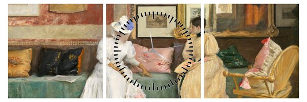 Tablou - William Merritt Chase, A Friendly Call, reproducere (cu ceas) (90x30 cm)