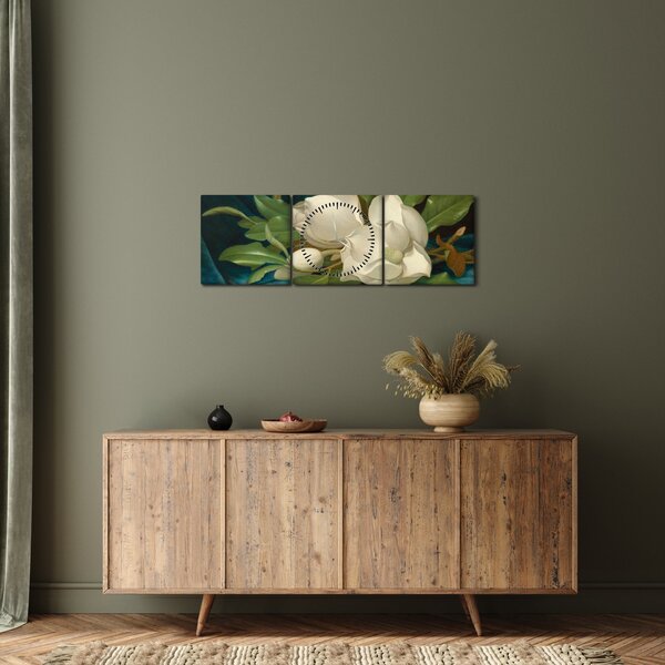 Tablou - Martin Johnson Heade, Giant Magnolias on a Blue Velvet Cloth, reproducere (cu ceas) (90x30 cm)