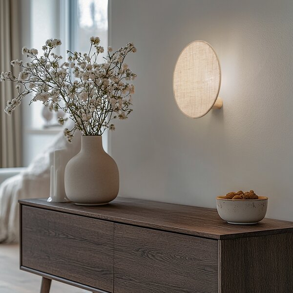 TK Lighting Aplică Pulse, abajur din iută, maro natural, Ø 30 cm, reglabil, Maro / Rugină, Camera de zi / sufragerie, Țesătură / Textil