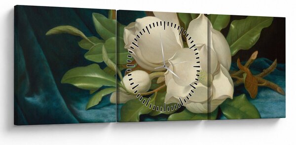 Tablou - Martin Johnson Heade, Giant Magnolias on a Blue Velvet Cloth, reproducere (cu ceas) (90x30 cm)