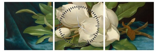 Tablou - Martin Johnson Heade, Giant Magnolias on a Blue Velvet Cloth, reproducere (cu ceas) (90x30 cm)