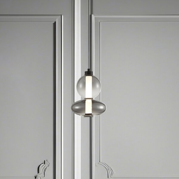 Eko-Light Lampă suspendată LED Daphne, sticlă transparentă-gri, înălțime 28 cm, Gri, Camera de zi / sufragerie, Sticlă, Modern