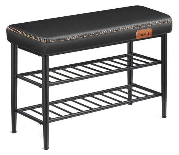 Banchetă pentru pantofi ECHO, 2 niveluri, husă din piele ecologică, neagră, 30 x 80 x 50 cm