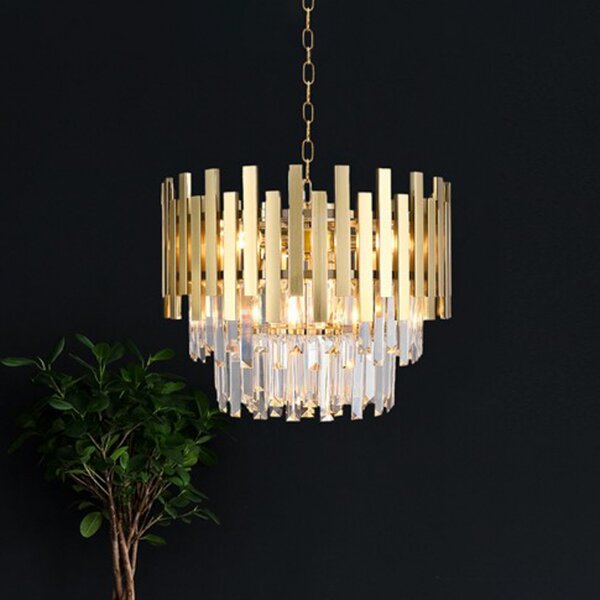 Eko-Light Lampă suspendată Aspen metal cristale de sticlă aurii, înălțime 30 cm, reglabil, Auriu / Alamă, Camera de zi / sufragerie, Metal