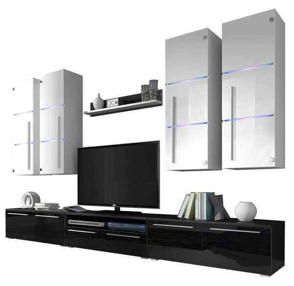 Mobilier living Bridget (Alb + Alb lucios) (Negru + Negru lucios ). 1058185