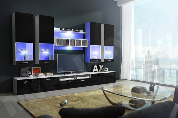 Mobilier living Octavia II (Alb + Negru lucios ). 1058182