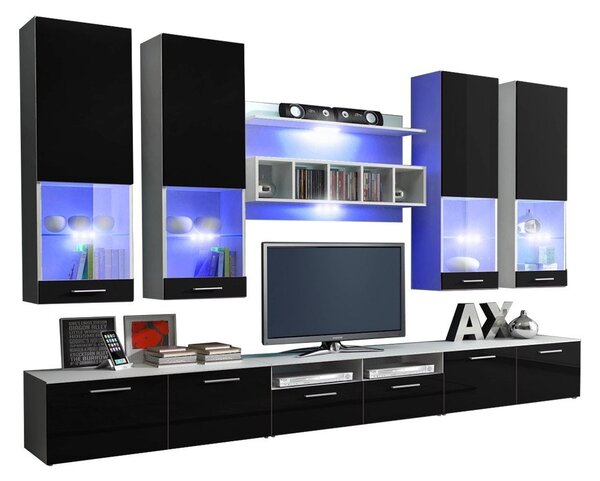 Mobilier living Octavia II (Alb + Negru lucios ). 1058182