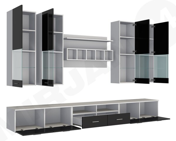 Mobilier living Octavia II (Alb + Negru lucios ). 1058182