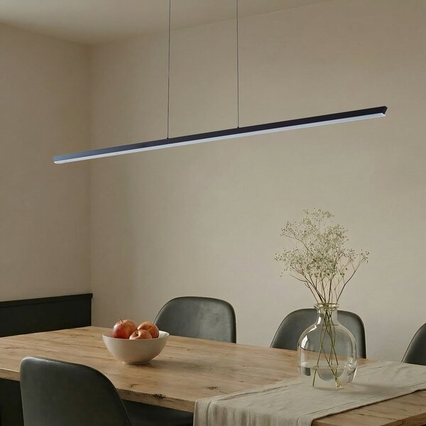 Lucande Lampă suspendată LED Solvar, 158 cm, negru, CCT, dimabil, reglabil, Negru, Camera de zi / sufragerie, Metal, Modern