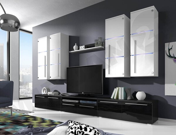 Mobilier living Bridget (Negru + Negru lucios ) (Alb + Alb lucios ). 1058186