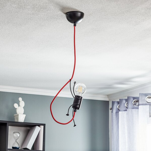 EMIBIG LIGHTING Lampă suspendată Bobi 1 în negru, cablu roșu, bec., reglabil, Negru, Camera de zi / sufragerie, Metal, Modern