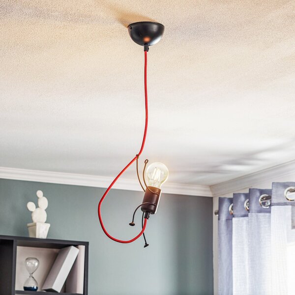 EMIBIG LIGHTING Lampă suspendată Bobi 1 în negru, cablu roșu, bec., reglabil, Negru, Camera de zi / sufragerie, Metal, Modern