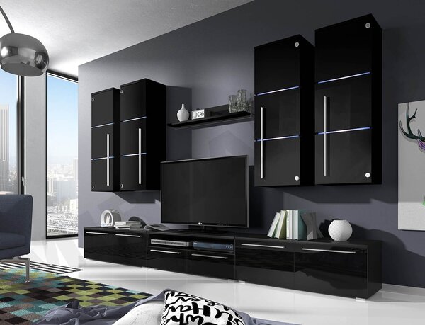 Mobilier living Bridget (Negru + Negru lucios ) (Negru + Negru lucios ). 1058187