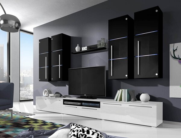 Mobilier living Bridget (Alb + Alb lucios) (Negru + Negru lucios ). 1058185