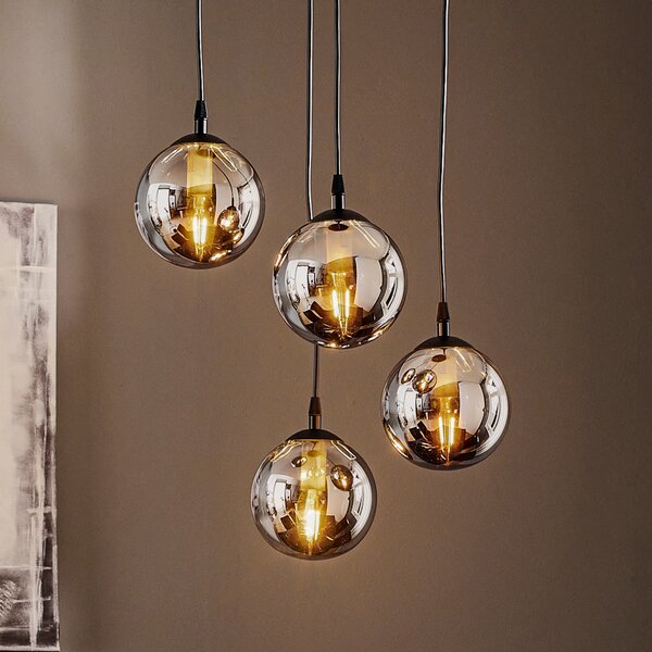 EMIBIG LIGHTING Lampă suspendată Glassy, 4 becuri, negru, grafit, sticlă, E14, reglabil, Negru, Camera de zi / sufragerie, Sticlă, Modern