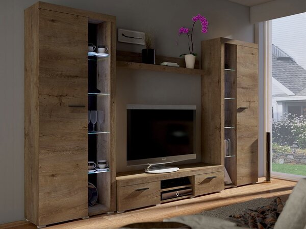Mobilier living Rokara XL (stejar Lefkas) (iluminat LED Alb). 1058319