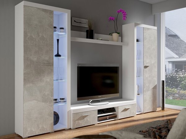 Mobilier living Rokara Mirjan XL (Alb + beton deschis) (fără iluminat). 1058316