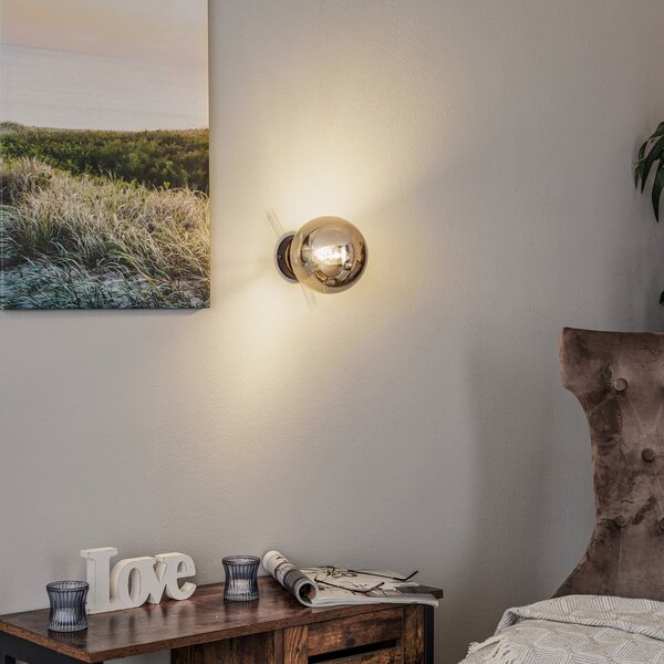 EMIBIG LIGHTING Aplică de perete Glassy, negru, grafit, sticlă, E14, Ø 14 cm, reglabil, Negru, Camera de zi / sufragerie, Sticlă, Modern, glob