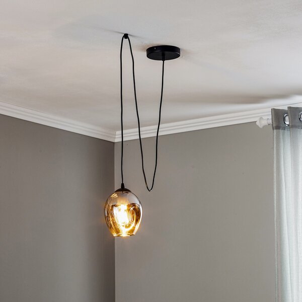 EMIBIG LIGHTING Lampă suspendată Starla decentrată 1 bec sticlă grafit, reglabil, Negru, Camera de zi / sufragerie, Sticlă, Modern