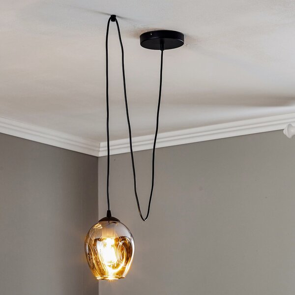 EMIBIG LIGHTING Lampă suspendată Starla decentrată 1 bec sticlă grafit, reglabil, Negru, Camera de zi / sufragerie, Sticlă, Modern