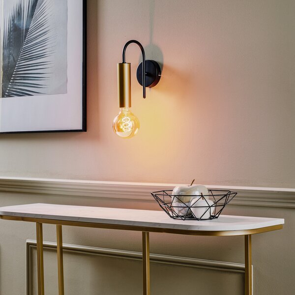 Luminex Aplică de perete Loppe, 1 bec, negru/auriu, reglabil, Auriu / Alamă, Camera de zi / sufragerie, Metal, Modern