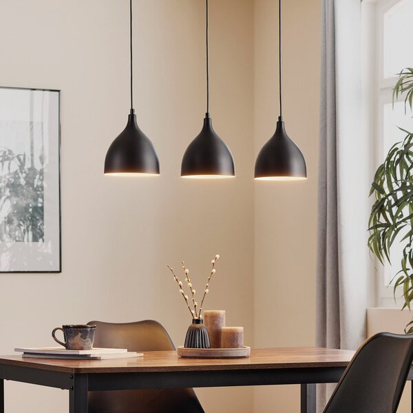 Luminex Lampă suspendată Nanu, negru, oțel inoxidabil, 3 becuri, reglabil, Negru, Camera de zi / sufragerie, Metal, Modern