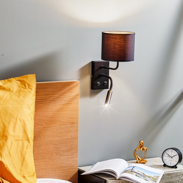 Luminex Aplică de perete Soho cilindrică, lampă citit, negru/auriu, Negru, Camera de zi / sufragerie, Metal, Modern, Lumină de lectură