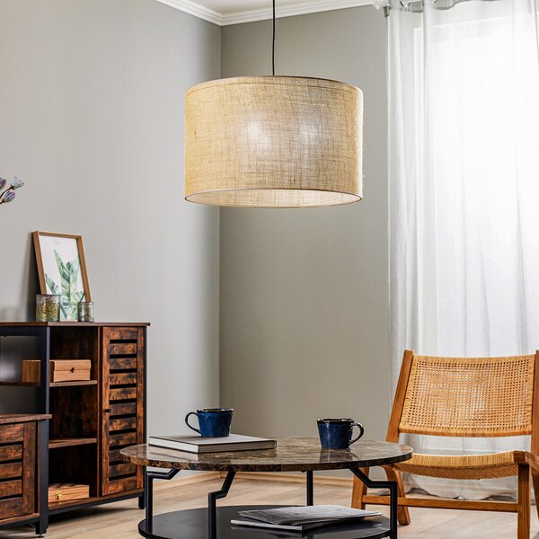 TK Lighting Lampă suspendată Juta, 1 bec Ø 50 cm, reglabil, Maro / Rugină, Camera de zi / sufragerie, Țesătură / Textil